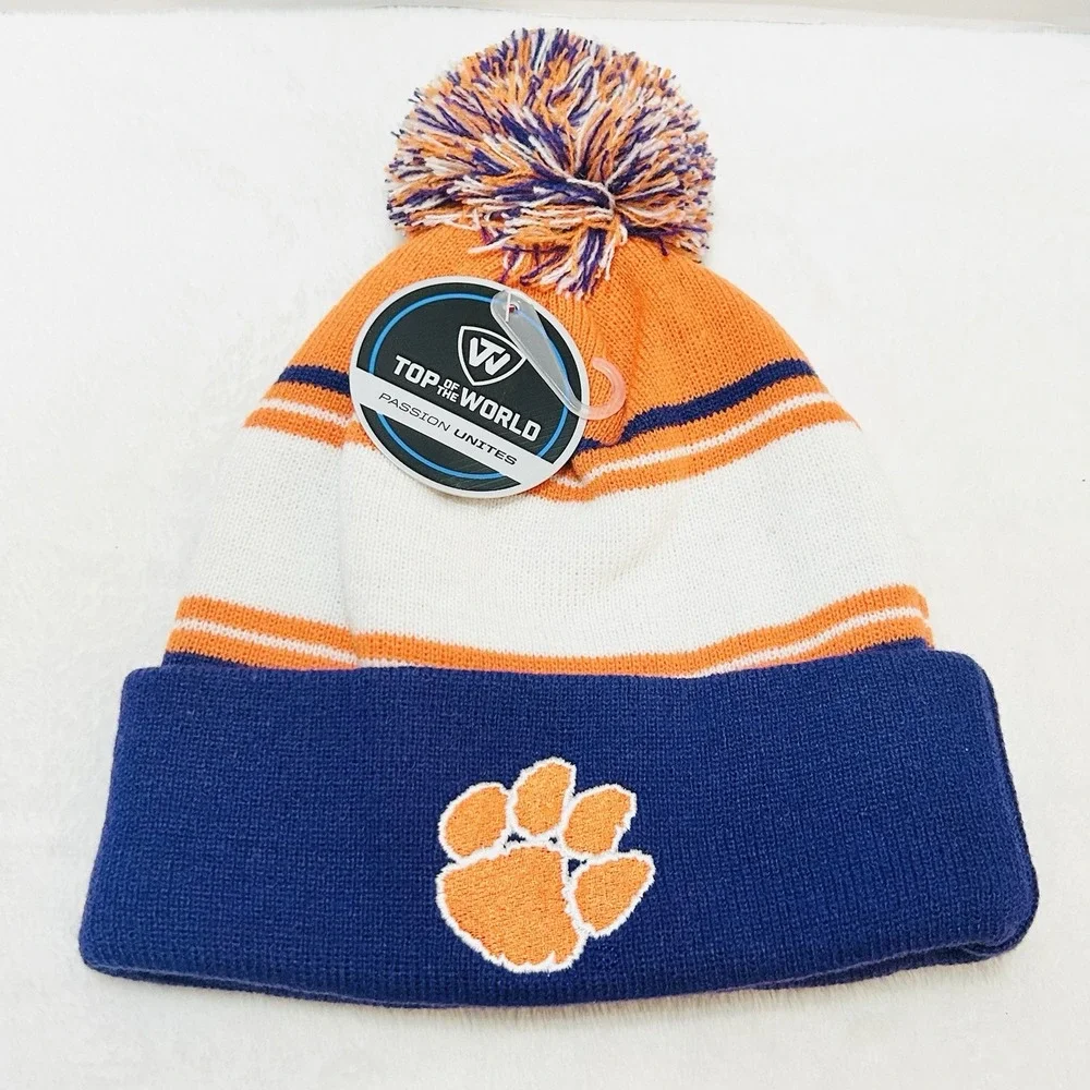 Top of the World Clemson Tigers Beanie Hat Cap Knit Cuffed Pom Pom NCAA Orange